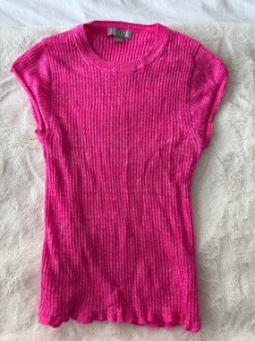 J. Crew Vibrant Hot Pink Ribbed Cap-Sleeve Sweater Top